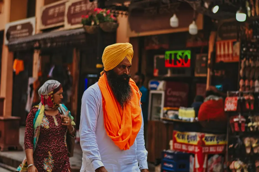 View of people in a market area in Amritsar