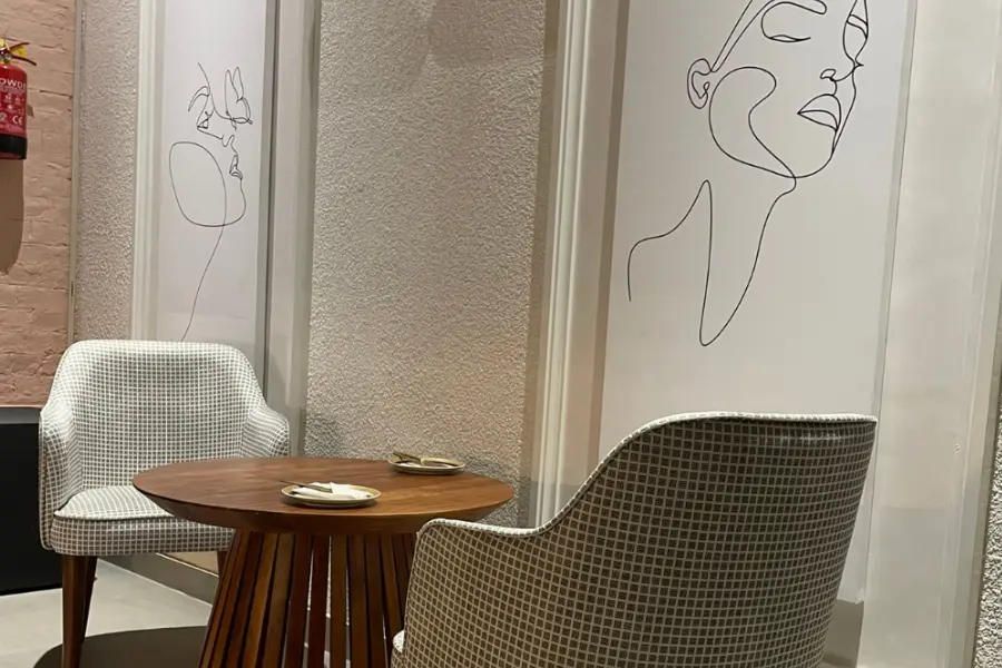 Minimalist black and white chair design at Lutyens Restaurant, The Earth Amritsar